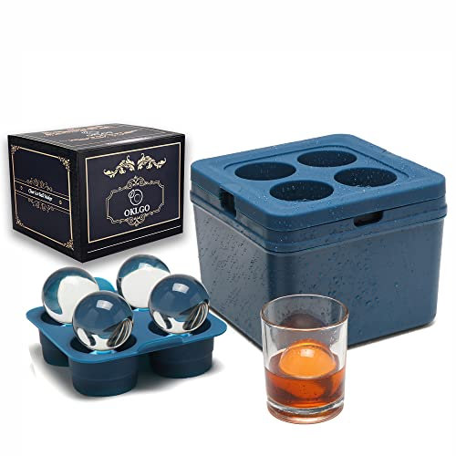 Clear Ice Ball Maker Mold - 2 Inch Ice Cube Maker Tray,4 Cavity Large Clear Ice Ball Silicone Tray, Crystal Clear Ice Sphere Maker Mold for Whiskey and Cocktail