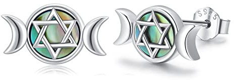 Triple Mond Göttin Ohrringe 925 Sterling Silber Abalone Muschel Hypoallergen Mond Ohrstecker Amulett Pagan Wiccan Schmuck Mond Göttin Geschenke für Frauen Mädchen