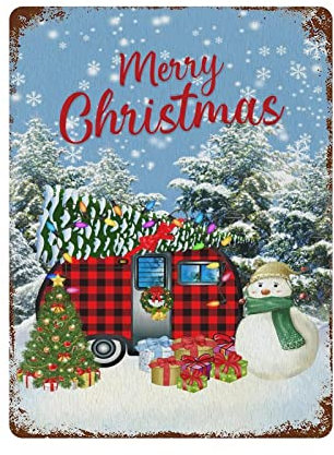 Decorazione per camera da letto per parete Merry Christmas cartello in alluminio 30,5 x 40,6 cm Babbo Natale camper camion metallo vintage latta segno per garage uomo grotta negozio bar pub