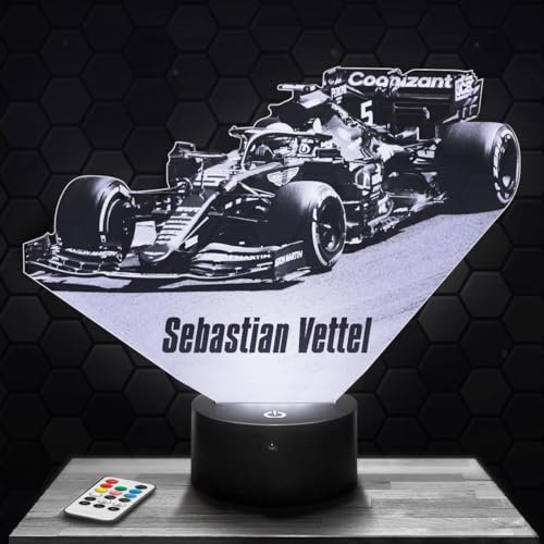 Nachttischlampe - Touch-Nachtlicht F1 - S. Vettel 3D-LED-Lampe Illusion, Geschenkidee Weihnachten Geburtstag Junge und Mädchen Nachttischlampe Kinder- oder Erwachsenenzimmer TOP