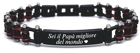 Bracciale Uomo Catena Moto in Acciaio Inox | Gioiello Biker con Colori Squadra di Calcio del Cuore | Regalo Tifosi Sportivi