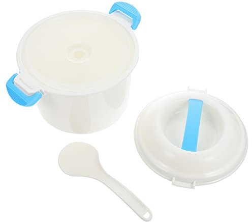UPKOCH Rice Container Mini Rice Cooker Microwave Rice Cooker Steamer Bowl Microwave Pasta Cooker Cookware with Rice Paddle for Vegetables Quinoa Oatmeal Ramen Blue L Rice Container Mini Rice Cooker