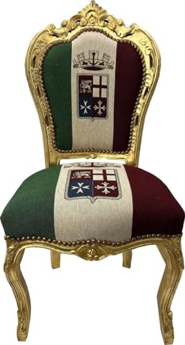 Casa Padrino Barock Esszimmer Stuhl Italien/Gold - Handgefertigter Antik Stil Stuhl mit Italienischer Flagge - Esszimmer Möbel im Barockstil - Barock Möbel