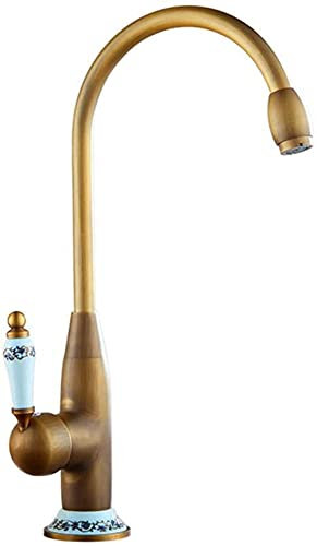OKUOKA Grifo de Fregadero de Cocina Profesional Antiguo Azul y Blanco Porcelana Vintage frío Grifo Caliente Lavabo Cocina Grifo