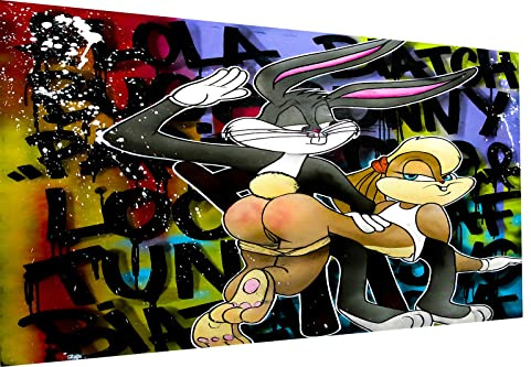 Magic Canvas Art Bugs & Lola Bunny Pop Art Leinwandbild 1- teilig Hochwertiger Kunstdruck Wandbilder – B8362, Material: Leinwand, Größe: 100x75 cm