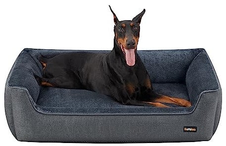 Feandrea Dog Bed, Linen-Look Pet Bed, Dog Sofa Bed with Raised Edges, Non-Slip Bottom, Removable Washable Cover, XXL, for Extra Large Dogs, 120 x 90 x 30 cm, Dark Grey PGW013G01