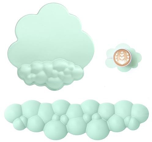 Attack Shark Cloud Wrist Rest & Mouse Pad with Coaster,Ergonomic Keyboard Wrist Support and Mouse Mat,Improved Posture,Pain Relief,Anti-Slip Base,Ultra-Soft Comfortable for Gaming/Typing-Light Green