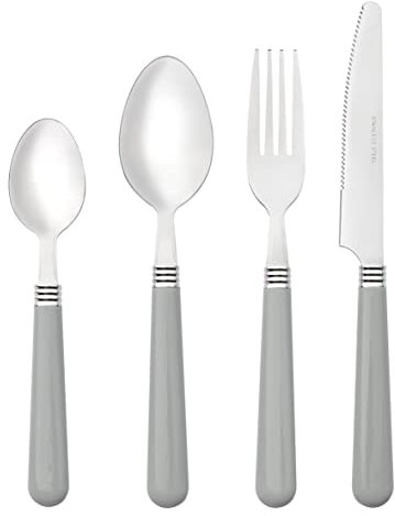 Baroni Home Besteck Set für 6 Personen, 24 teilig Essbesteck Set aus Edelstahl, Besteck mit Griff aus Kunststoff inkl. Messer, Gabel, Löffel für The oder Dessert, Spülmaschinenfest (Grau)