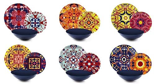 Excelsa Venice Service de vaisselle 18 pièces, porcelaine et Stoneware, décoration multicolore, 6 personnes