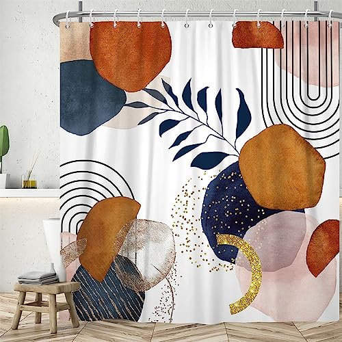 Uiiooazy Duschvorhang Boho Style, Duschvorhang 180x200cm Terracotta Abstrakt Blau Blätter Duschvorhänge Anti Schimmel Stoff Waschbar Wasserdicht Polyester Bad Vorhang mit 12 Haken für Badezimmer