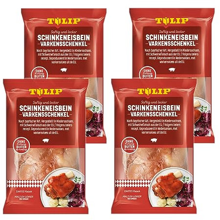 TULIP 4x 600 g Eisbein Schinkeneisbein | Tafelfertig Gegart Vakuumverpackt | Schweinehaxe mit Schwarte einfach im Backofen zubereitet in ca. 30-40 Minuten | Eisbeinfleisch Ohne Kühlung