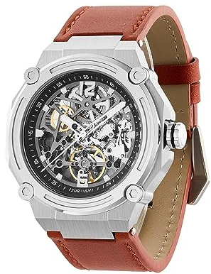 SURVAN Armbanduhr Designer automatische schweizerische Armbanduhr für Männer Weltzeit 18k Gelbes Gold Saphir-Kristalle Mechanische Skelettuhr Echtes Leder Armband