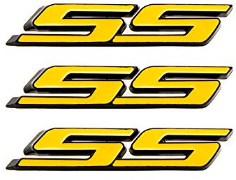 3pcs SS Embleme Auto Aufkleber Universal Fit für alle Auto Seite hinten vorne Kofferraum (Gelb Schwarz)