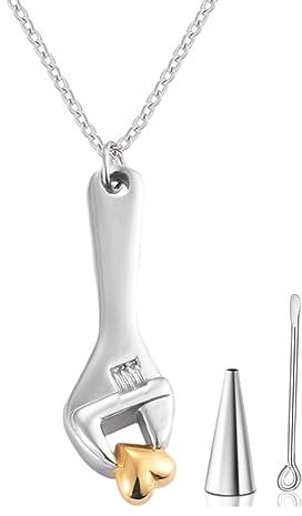 JEDTAKCT Ashes Necklace - Wrench Urn Necklace For Ashes Spanner Cremation Jewelry Heart Pendant Locket Keepsake Jewelry For Mum Dad Women Men Pet With Funnel Filler Kit,As Shown,50Cm