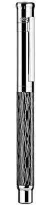 Otto Hutt Design 04 Füllfederhalter Schwarz, mit Schaft Palladium beschichtet und Wellen-Guilloche, Kappe und Beschlagteile glanz Platin beschichtet, Stahlfeder, Federstärke: EF, 038-61974