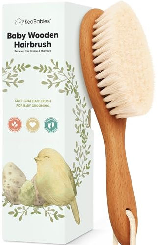 Babyhaarbürste aus Goldener Eiche - Wiegenkappe-Bürste mit weichen Ziegenborsten, perfekter sanfter Kopfhautkamm für Säuglinge, Mädchen und Jungen, Badezubehör (Oval)