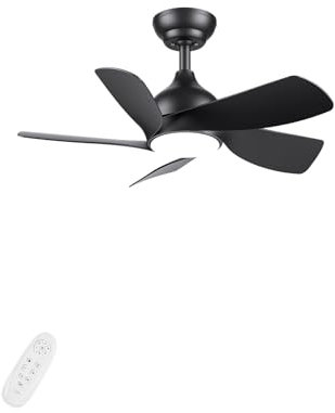 CJOY Black Ceiling Fan, 30 inch Ceiling Fans with Lighting and Remote, 6 Speeds and Dimmable, 5 Blades Reversible DC, Fan Light for Bedroom, Kids Room, Living Room