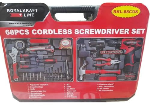 ROYAL KRAFT Set de Herramientas Taladro Atornillador 23 NM 1,5 Ah 12 V 68 Piezas