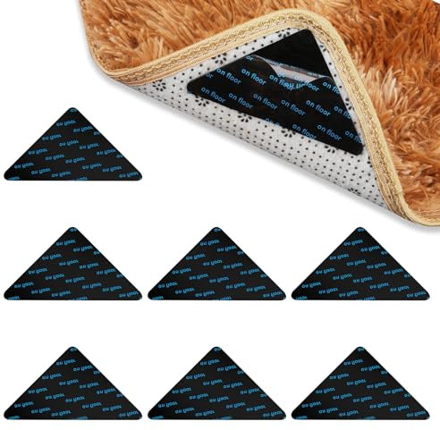 Gjinxi Carpet Tape 8 Pcs Double Sided Pads Grip Anti-Slip Fixing Stickers Rug Triangle Rug For Hardwood Floors Mat Tiles Reusable Washable Pad Gripper Area Rugs Dual Sided Holders Sticker Corners Home