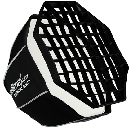 Walimex pro Essential Softbox Octagon 60 cm, girevole a 360°, montaggio semplice, con griglia, adattatore Bowens e borsa per il trasporto, ideale per ritratti e scatti di bellezza