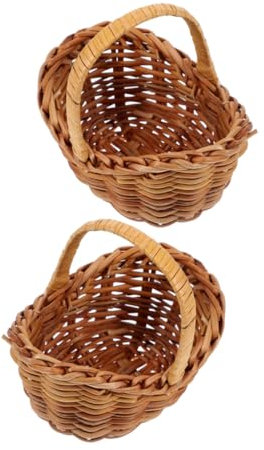 HOMOCONO 2 StüCk Mini Rattan KöRbe Mit Henkel Kleine Geflochtene BlumenköRbe FüR Dekoration Aufbewahrung Und Partygeschenke
