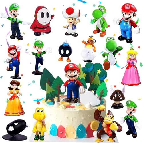 Su-per Mario Cake Toppers, 18 Stück Su-per Mario Figuren Set, Su-per Mario Tortendeko, Mini Figuren Tortendeko, Su-per Mario Geburtstag Deko Figuren Tortendeko Geburtstage Von Kindern Party