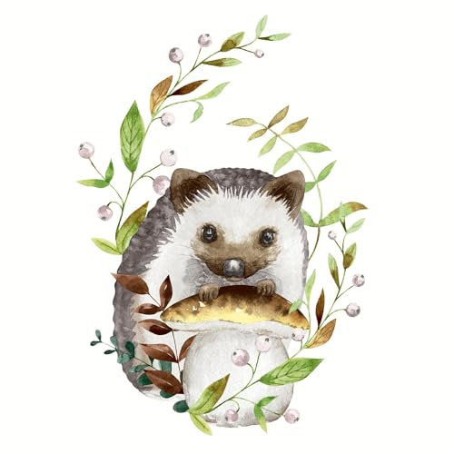 20 Servietten Herbst Igel an Steinpilz als Tischdeko. Papierservietten mit Motiv. Auch für Decoupage und Serviettentechnik 33x33cm