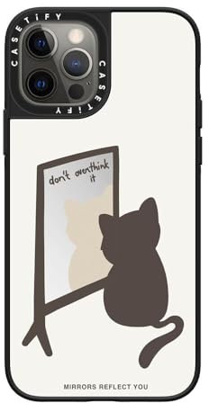 CASETiFY Mirror iPhone 12 Pro Case [Reflective / 4.9ft Drop Protection/Compatible with Magsafe] - overthinking cat - Silver On Black