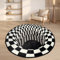 Nyescasa Teppich 3D Runder Teppich Kurzflor Optische Täuschung Illusions Teppich Rutschfester Vortex Carpet Schwarz-weiße Kariert Bodenmatte Fußmatte Für Wohnzimmer Schlafzimmer Küchenboden Flur 60CM