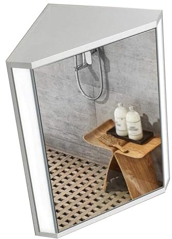 GYDUHYE Dreieckiger Spiegelschrank mit Licht Badezimmer Eckspiegelschrank Wandspiegel mit Aufbewahrungsregal Wohnung Kleiner Badezimmerschrank mit Spiegel