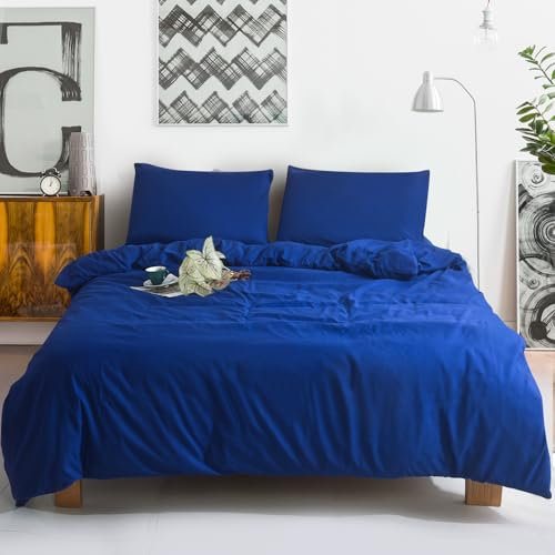 JOHN CANYON Duvet Cover Sets - Microfiber Bedding with Zip Fastening - Soft Breathable Brushed Quilt Cover with 2 Pillowcases- Single, Double, King, Super King (Royal Blue, Double)
