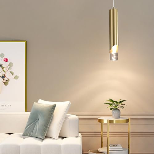 Mikeru Modern Cylindrical Ceiling Pendant Light, 3 Farbtemperatur 3000k/4500k/6500k Kitchen Island Pendelleuchte, LED Gold Suspension Pendelleuchte Für Esszimmer, Insel, Bar, Schlafzimmer (1-Pack)