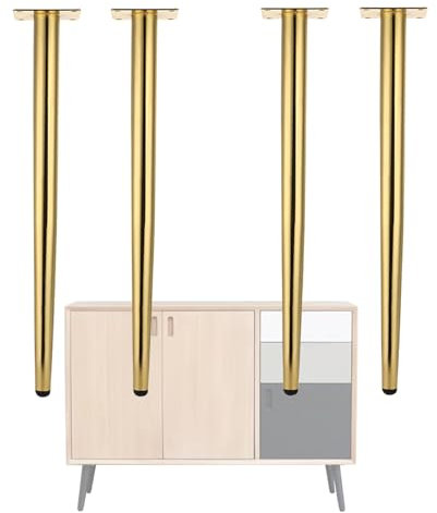 Lot de 4 pieds de meubles modernes en métal, hauteur 10,2 cm, 20,3 cm, 40,6 cm, 55,9 cm, 71,1 cm, pieds cylindriques robustes pour tabourets, tables basses, canapés et armoires (doré 50 cm)