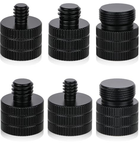 6pcs Mic Stand Adapter Black Aluminium Alloy Camera Stand Adapter Mic Screw Adapter Mic Stand Adapter for All Types Of Tripods Microphones Cameras Stands