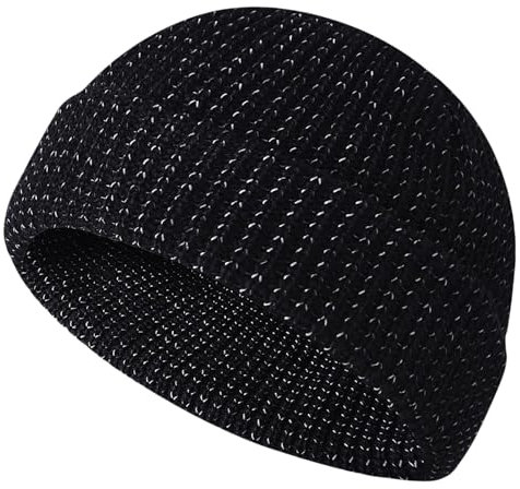 alloneslife Reflektierende Mütze, Angeln, Nacht, Laufen, Outdoor, winddicht, Strickmütze für Outdoor-Sportarten und Wandern, Schwarz , S-4XL