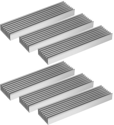 Dissipatore di calore in alluminio, 6 pezzi, color argento, dissipatore di calore per radiatore con alette di raffreddamento per modulo IC a transistor amplificatore LED, 100 x 25 x 10 mm/4 x 1 x 0,4