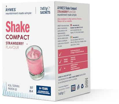 AYMES - Shake Compact - 42 Servings - Low Volume Nutritional Powder - Strawberry - Milkshake-Style Drink Mix - Gluten Free & Vegetarian - Suitable for Adults and Children Aged 6+ | Low Volume Nutritional Powder, Milkshake-Style Drink Mix, Gluten Free & Vegetarian