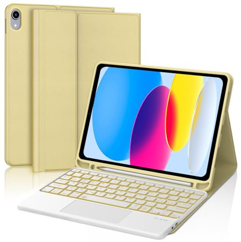 SENGBIRCH Custodia con Tastiera per iPad 10a Generazione 10,9 2022/iPad 11a Generazione A16 11 2025, Retroilluminazione a 7 Colori Bluetooth Magnetica Tastiera con Trackpad, Italiana QWERTY, Giallo