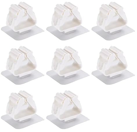 AKSIQIOL 8 Pcs Broom & Mop Wall Holder, Self-Adhesive Brush Organizer for Kitchen, Bathroom, Closet, Garden, Garage (White & Transparent)