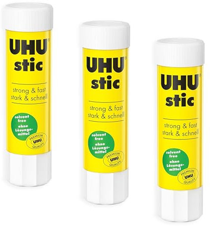 UHU Stic Colla Stick - Senza Solventi - Applicazione Trasparente - 8 g - 3 Pezzi