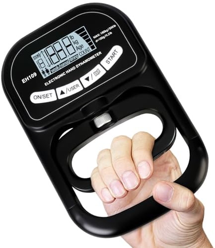 Dinamometro Elettronico a Mano, 396lb/180 Kg, Dinamometro Manuale Regolabile con Display LCD, Set Di 19 Piastre Singole Grip Strength Trainer con Cavo Di Ricarica USB