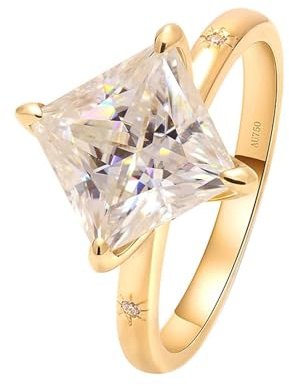 Ringe Damen, Ring Damen Verlobungsring 4 Klauen Ring 18K Gelbgold mit Weiß Prinzessschliff Moissanit Größe 52 (16.6)