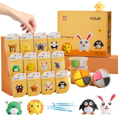LETTERASHQP 12 Stück Knete Zubehör Modelliermasse Tiere Kneteset Selbsttrocknender Ton Knete Ab 2 Jahre DIY Tiere Modelliermasse für Kinder Jungen Mädchen