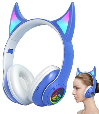 Cuffie da gioco over-ear – Devil Cat Ear senza fili Over-Ear Headset | Cuffie sportive leggere, cuffie per studenti con luci di respirazione colorate per uomini e donne