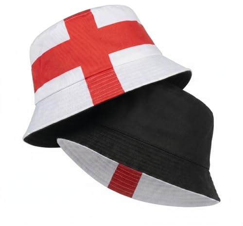 AURALIN England Reversible Bucket Hat St George's Cross Polyester 56–58 cm | Polyester sun hat with 56–58 cm fit as supporter gear for football matches and St George's Day celebrations