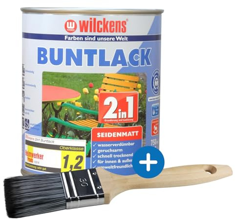 Wilckens Buntlack 2in1 RAL7001 silbergrau 0,75L inkl kör4u Flachpinsel 30mm