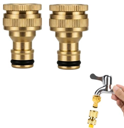 2 Pezzi Connettore in Ottone Rapidi, 2-in-1 da 1/2 e 3/4 | Raccordi per Rubinetto in Ottone Connettore per Tubo Flessibile in Ottone per Tubo Flessibile