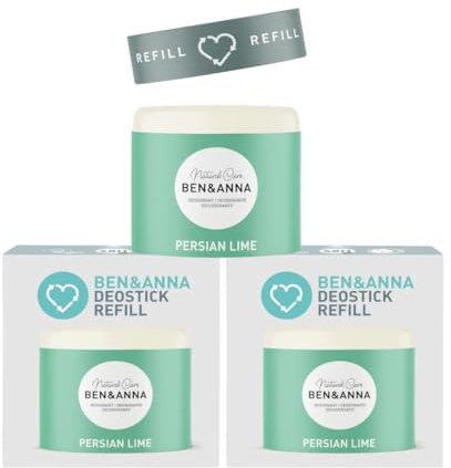 Ben & Anna Deo Refill 3er Pack – je 40 g Nachfüllstick „Persian Lime“ | Ohne Kunststoffverpackung, Vegan, Fruchtig-blumiger Duft, Lanhanhaltende Frische, Nachfüllpack Deo, Deodorant (Love Me)
