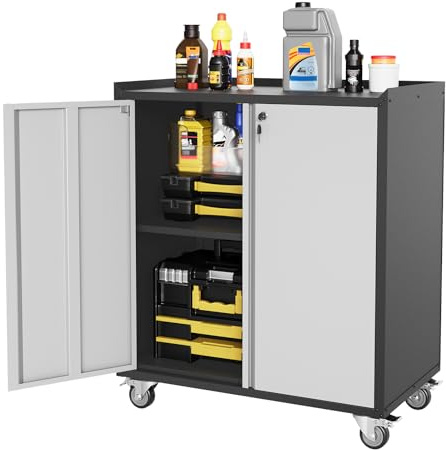 GarveeMore Werkzeugschrank auf Rollen, 90 x 77 x 46 cm | Stabile Kaltstahlkonstruktion | Abschließbarer Stauraum | Für Garage, Werkstatt und Lager | Farbe: Hell-/Dunkelgrau