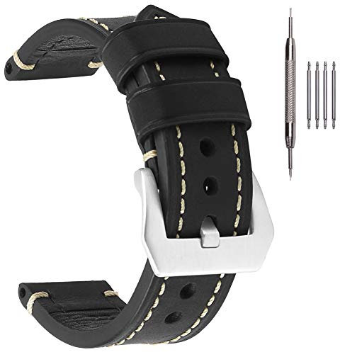 EACHE Schwarz Uhrenarmband für Männer Classic 22mm Crazy Horse Uhrenarmband Armbänder Leder